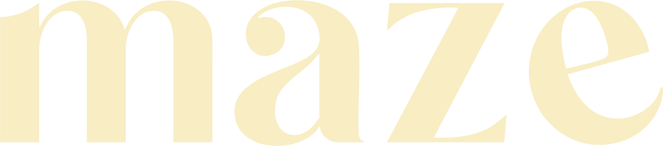The word 'maze' written in a decorative font on a light background