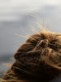 Close-up of persons head and hair in a bun